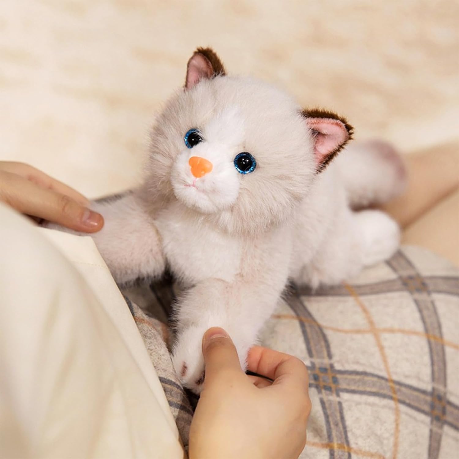 Cat Stuffed Animal 9.8" Realistic Kitten Plushies Soft Plush Toys Gifts for Kids Grey and White