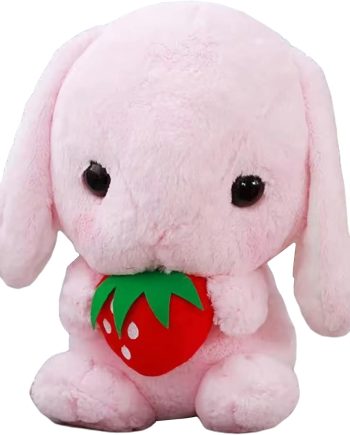 Soft Toy - Sitting Lop Eared Rabbit, Easter White Rabbit Stuffed Bunny Animal with Carrot Soft Lovely Realistic Long-Eared Standing Pink Plush Toys (Pink-Strawberry,8.6in/22cm)