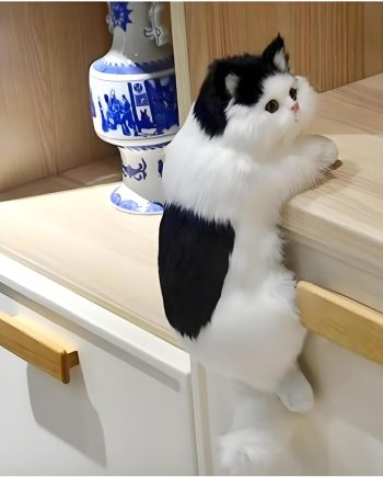 Realistic Furry Kitty,Cat Decor,Simulation Hanging Cat,Figurine Cat,Cat Lover Gifts for Women,Home Office Car Decoration,Realistic Plush Kitty,Synthetic Fur,Handmade Lifelike Cat Statue (Black)