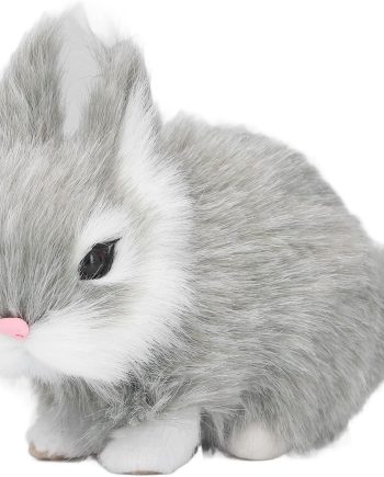 Miniature Plush Rabbits Soft Figurine Bunny Plush Plastic Plush Rabbits Figurine for Table Decoration Gifts(Grey)