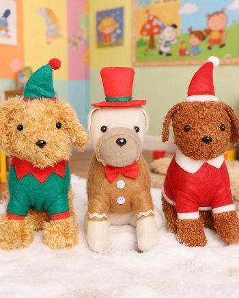 Christmas Dog Stuffed Animals, Set of 3 Plush Puppy Dogs with Holiday Outfits - Cute Christmas Table Decor, Fireplace & Party Decoration, Festive Gift Idea for Dog Lovers