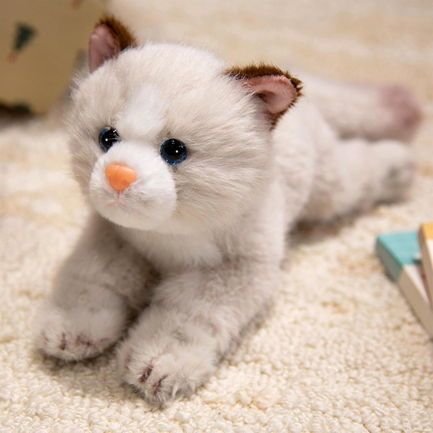 Cat Stuffed Animal 9.8" Realistic Kitten Plushies Soft Plush Toys Gifts for Kids Grey and White