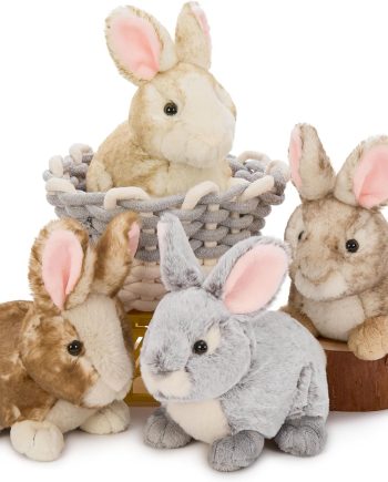 4 Pcs Realistic Rabbit Stuffed Animals Set, 9 Inch Big Stuffed Baby Bunny Plush Toy for Party Christmas Decoration, Cute Fluffy Plush Bunny Rabbit Bulk Gift for Boys Girls