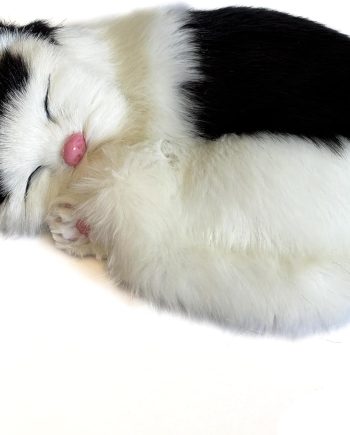 Realistic Furry Black and White Baby Cat Figurine Simulation Sleeping Kitten Home Office Shelf Decorative Statue, Pet Replica, Collectible Gift, Photo Props