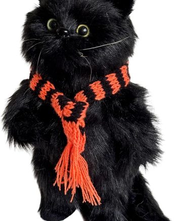 Realistic Plush Faux Fur Cat Holiday Decorative Kitten Simulation Kitty Collectible Gift for Cat Lovers (Black-Orange)