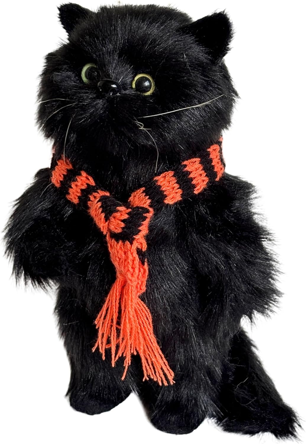 Realistic Plush Faux Fur Cat Holiday Decorative Kitten Simulation Kitty Collectible Gift for Cat Lovers (Black-Orange)