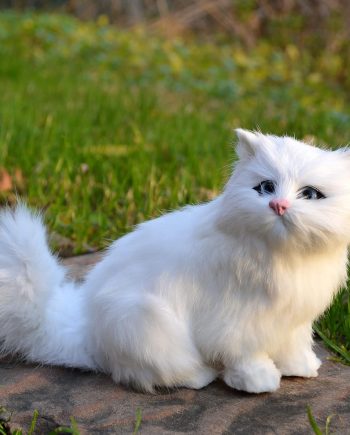 Realistic Simulation Small Furry White Persian Cat Figurine - Home Office Shelf Car Decoration Kitty Stuffed Animal Kitten Replica with Synthetic Fur, Photo Props Collectible Gift