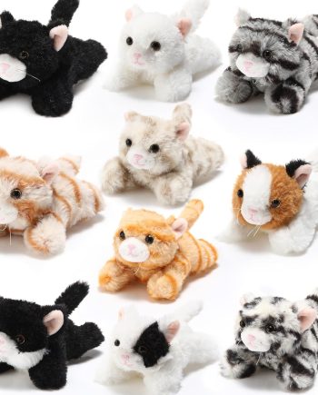 10 Pcs Cat Stuffed Animals Bulk Soft Cuddly Kitten Plush Sets Smitten Kittens Assorted Fluffy Stuffed Cats for Kiddos Birthday Gift Pet Party Favors Operation Christmas Stuffers(Prone Style)