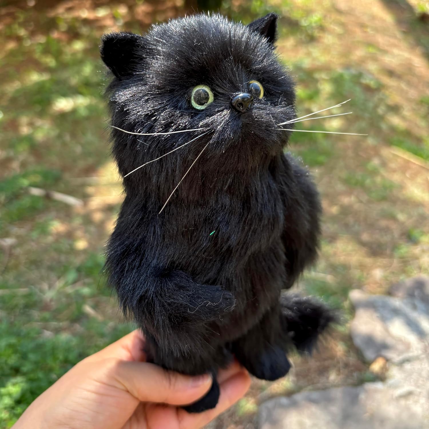 Realistic Plush Faux Fur Cat Holiday Decorative Kitten Simulation Kitty Collectible Gift for Cat Lovers (Black-Orange)