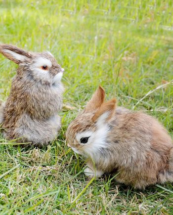 Easter Bunny Figurine - 2 Piece Mini Realistic Rabbit Staffy for Christmas, Spring Basket, Home Decoration, Photoshoot Prop, Ideal Gift (Brown)