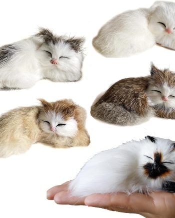 Pack of 5 Realistic Furry Baby Cats Figurines Simulation Kittens Home Office Car Decorative Statue Synthetic Little Pet Stuffed House Animal Kitties Replica Photo Props Collectible Gift