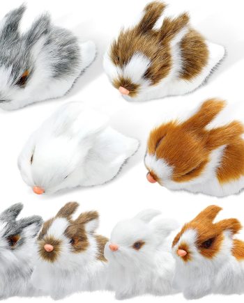 8 Pack Easter Plush Bunny Set Mini Realistic Cute Rabbits Lifelike Animal Decorations Furry Rabbit Figurine for Easter Home Decor Birthday Gift(Multicolor)