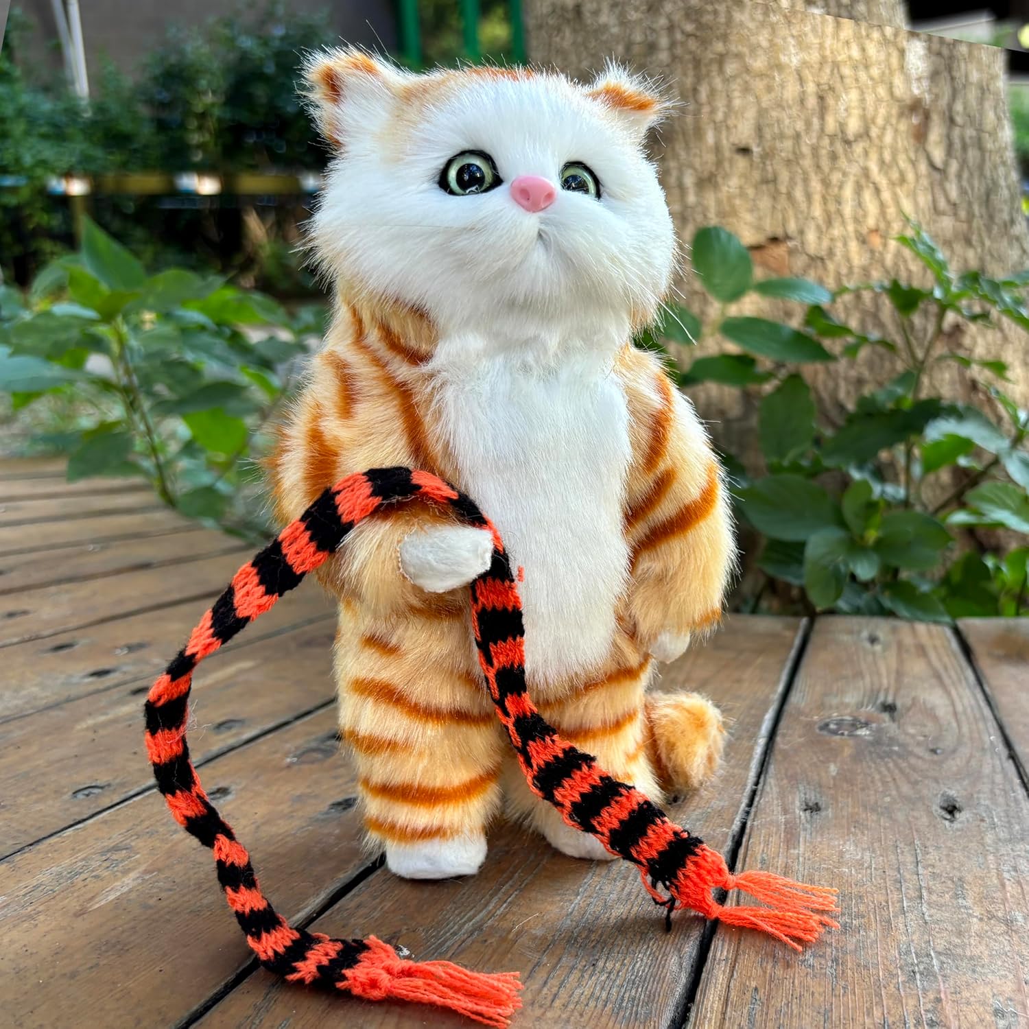 Realistic Plush Faux Fur Cat Holiday Decorative Kitten Simulation Kitty Collectible Gift for Cat Lovers (Orange)